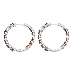 D'Joy Premium Multi-Tourmaline 6.60 ctw Spectrum Link Earrings in Rhodium Over Sterling Silver