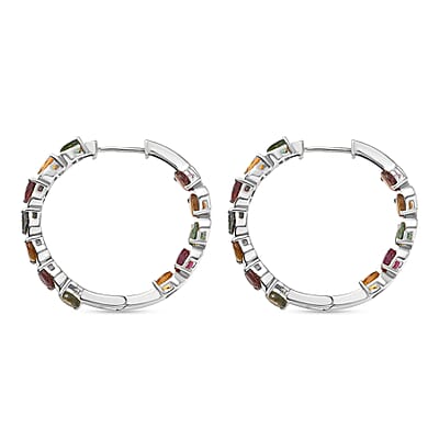 D'Joy Premium Multi-Tourmaline 6.60 ctw Spectrum Link Earrings in Rhodium Over Sterling Silver