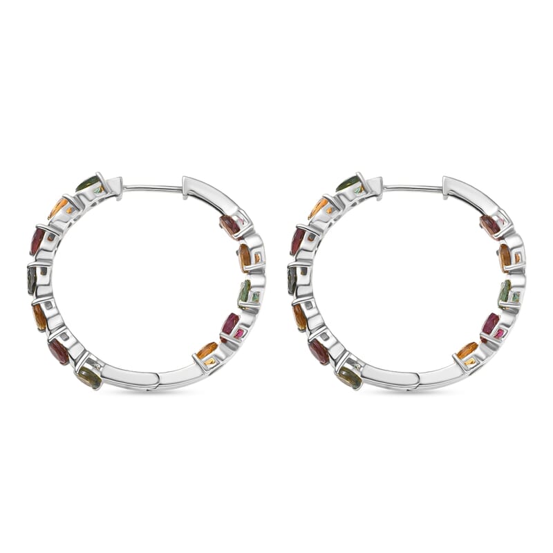 D'Joy Premium Multi-Tourmaline 6.60 ctw Spectrum Link Earrings in Rhodium Over Sterling Silver