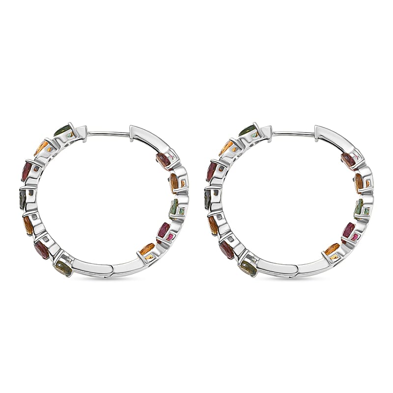 D'Joy Premium Multi-Tourmaline 6.60 ctw Spectrum Link Earrings in Rhodium Over Sterling Silver
