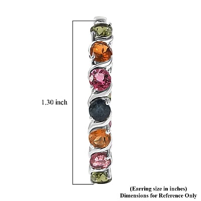 D'Joy Premium Multi-Tourmaline 6.60 ctw Spectrum Link Earrings in Rhodium Over Sterling Silver