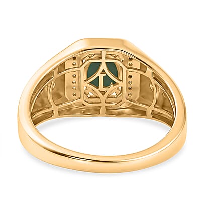 Premium Sleeping Beauty Turquoise and Luxuriant Lab Grown Diamond G-H SI 1.35 ctw Men's Ring in 18K Vermeil Yellow Gold Over Sterling Silver (Size 13.0)