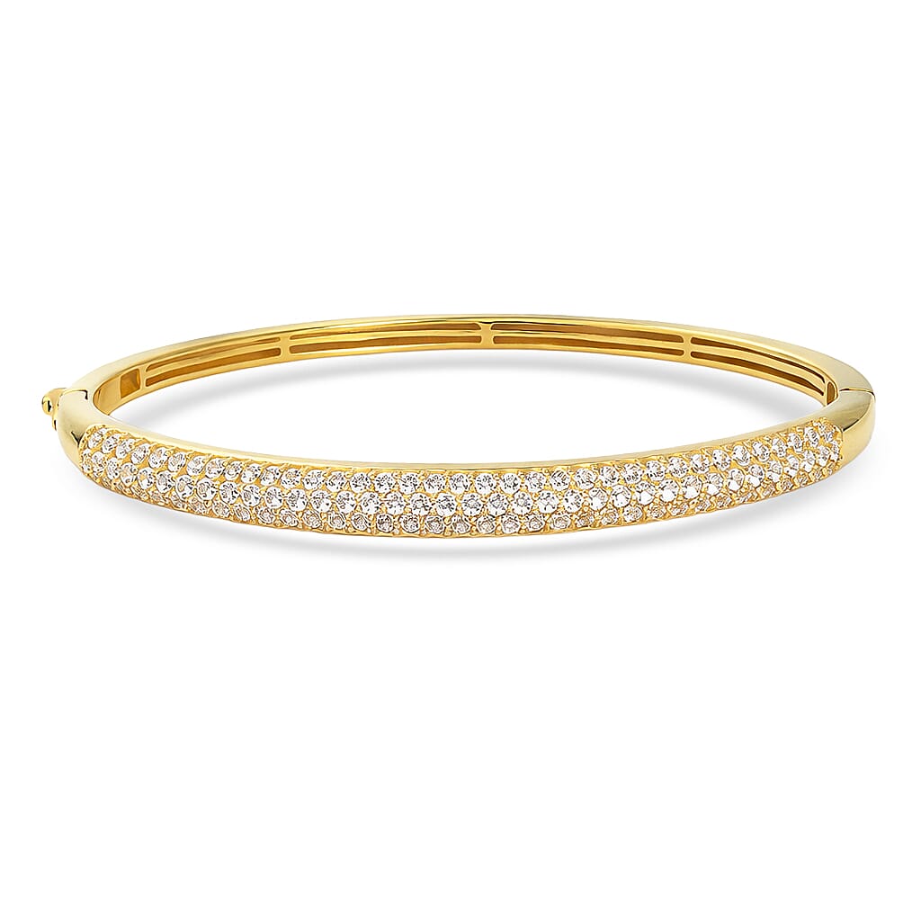 EverTrue Lab Created White Sapphire 4.50 ctw 3 Row Bangle Bracelet in 18K YG Plated (7.25 In)