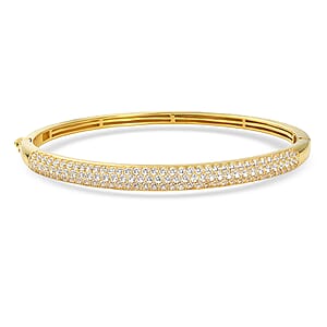 EverTrue Lab Created White Sapphire 4.50 ctw 3 Row Bangle Bracelet in 18K YG Plated (7.25 In)
