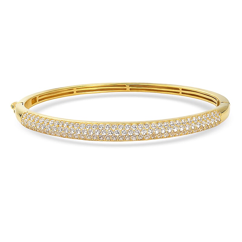 EverTrue Lab Created White Sapphire 4.50 ctw 3 Row Bangle Bracelet in 18K YG Plated (7.25 In)