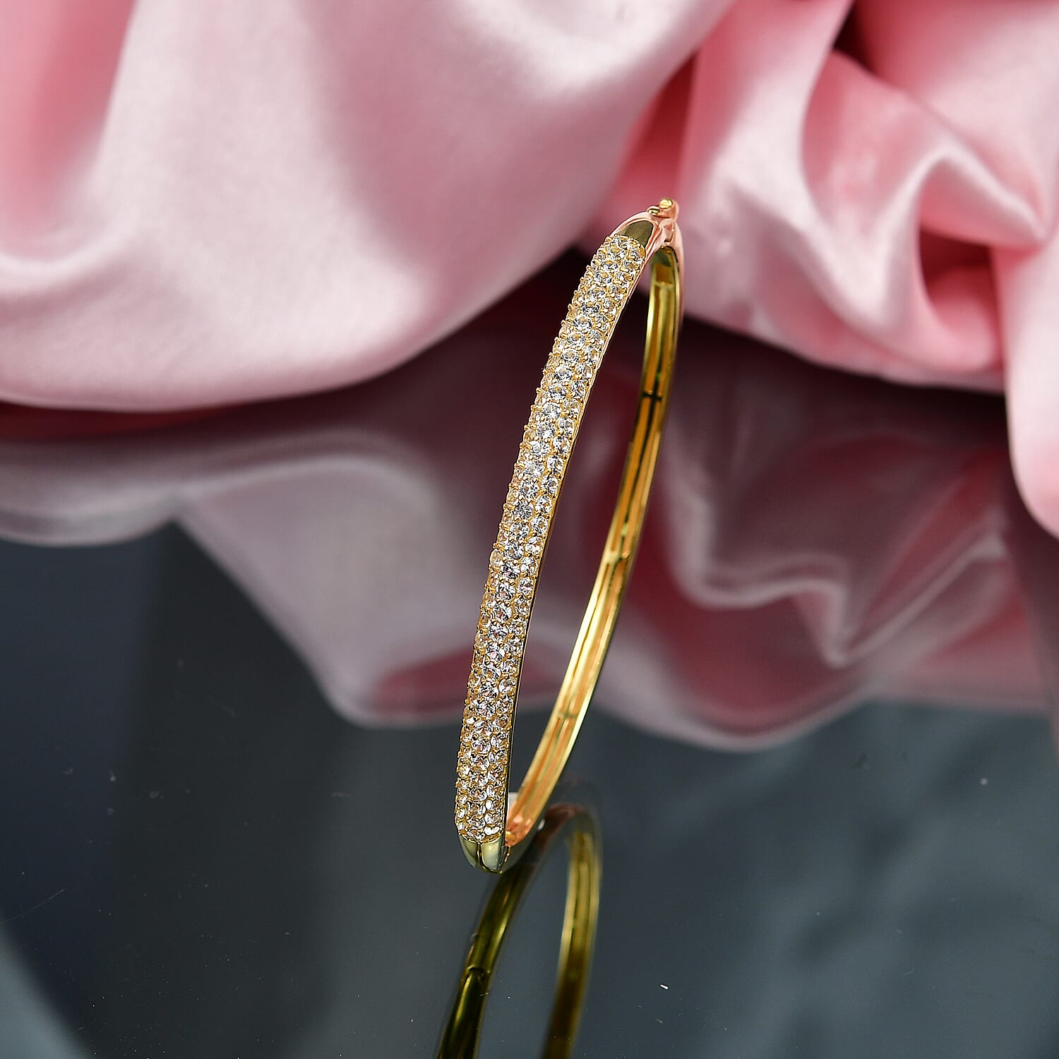 EverTrue Lab Created White Sapphire 4.50 ctw 3 Row Bangle Bracelet in 18K YG Plated (7.25 In)