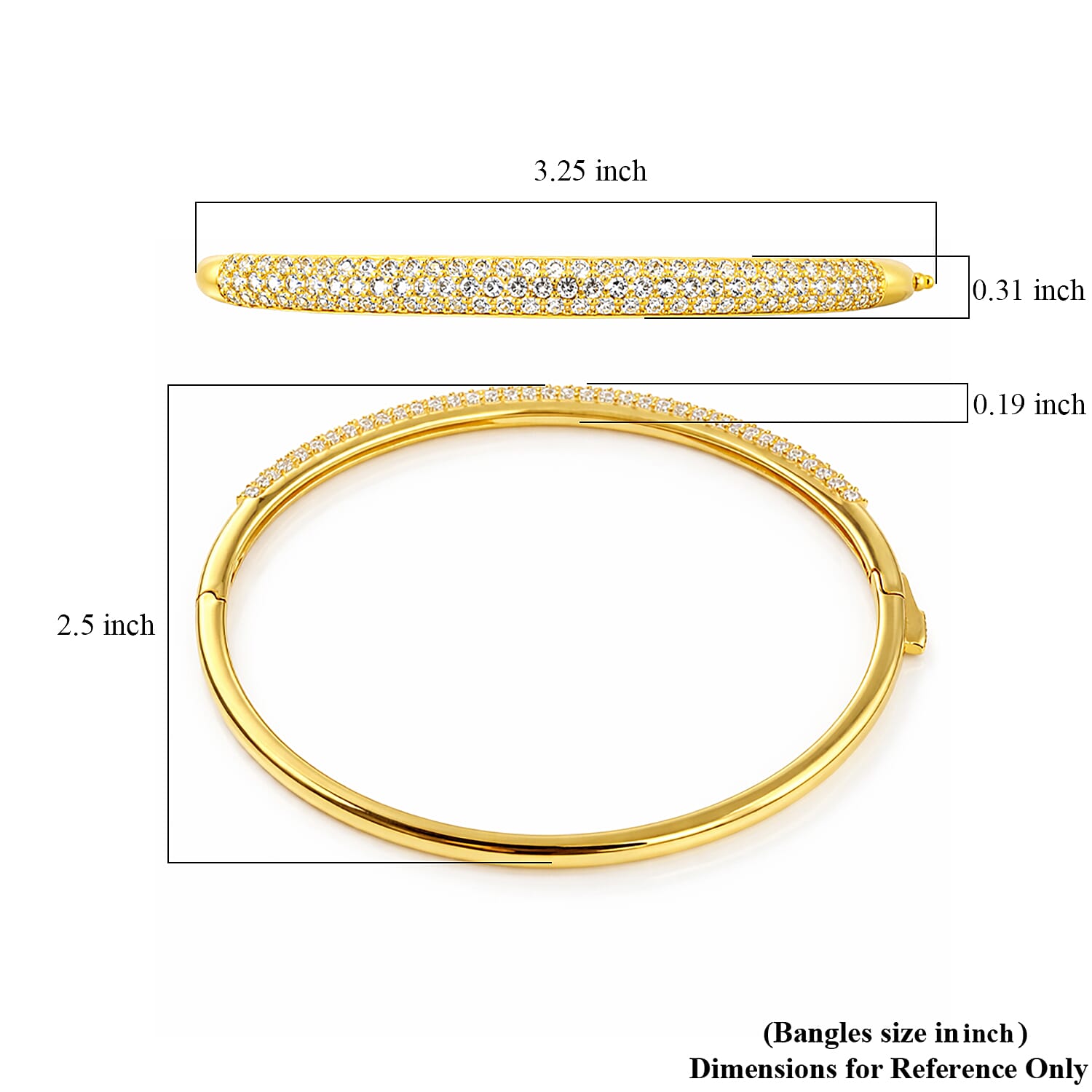EverTrue Lab Created White Sapphire 4.50 ctw 3 Row Bangle Bracelet in 18K YG Plated (7.25 In)