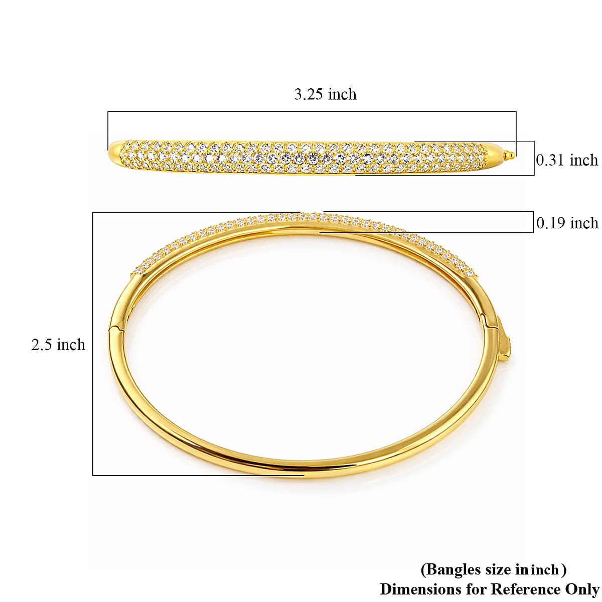 EverTrue Lab Created White Sapphire 4.50 ctw 3 Row Bangle Bracelet in 18K YG Plated (7.25 In) image number 5