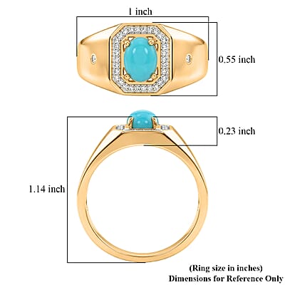 Premium Sleeping Beauty Turquoise and Luxuriant Lab Grown Diamond G-H SI 1.35 ctw Men's Ring in 18K Vermeil Yellow Gold Over Sterling Silver (Size 14.0)
