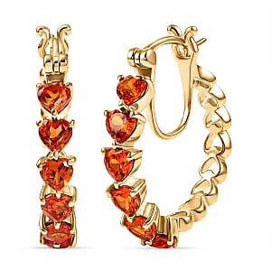 EverTrue Lab Created Orange Sapphire 4.70 ctw Heart Hoop Earrings in 18K YG Plated