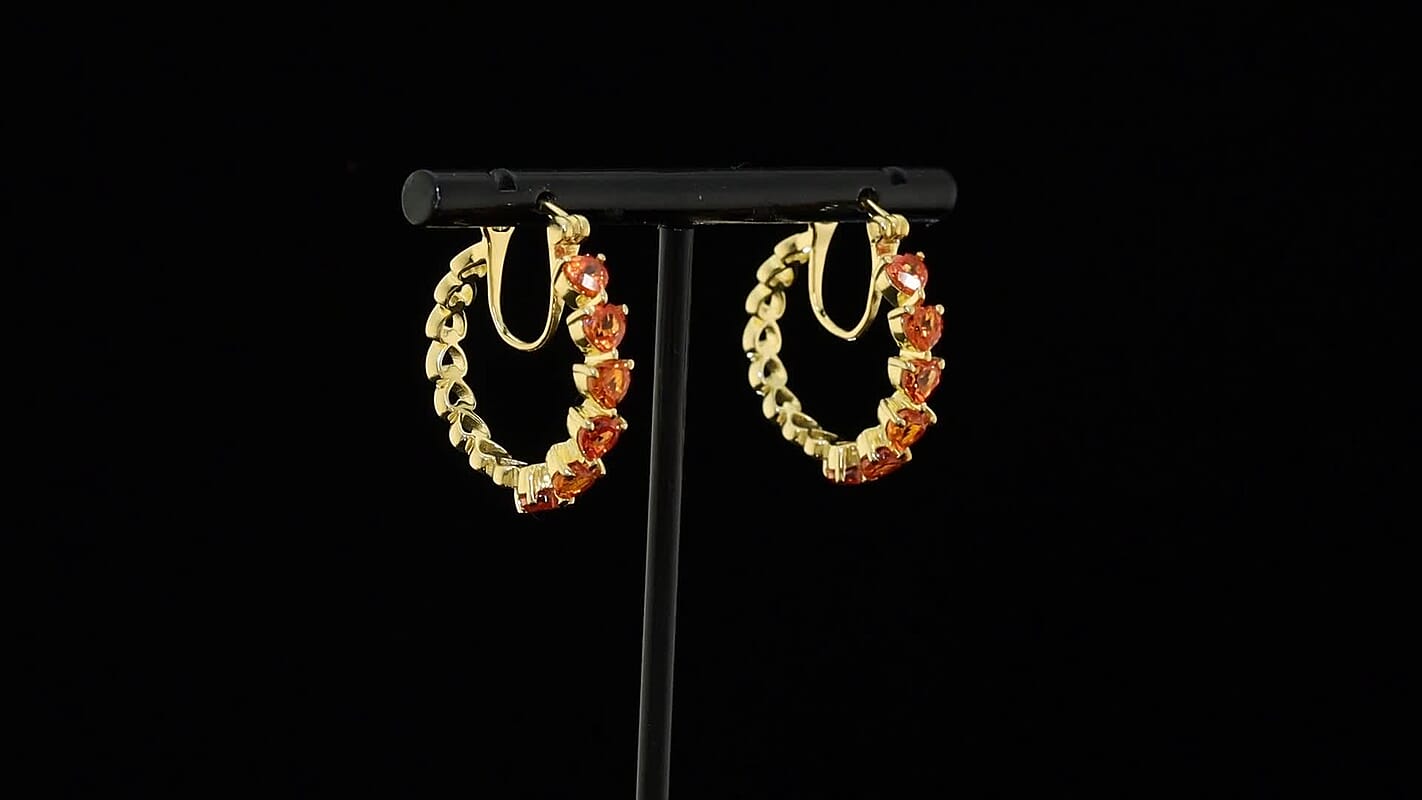 EverTrue Lab Created Orange Sapphire 4.70 ctw Heart Hoop Earrings in 18K YG Plated