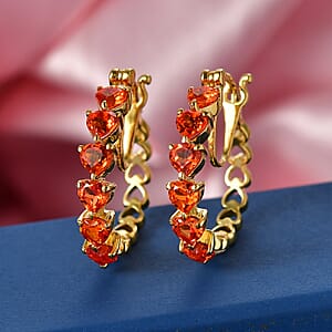 EverTrue Lab Created Orange Sapphire 4.70 ctw Heart Hoop Earrings in 18K YG Plated