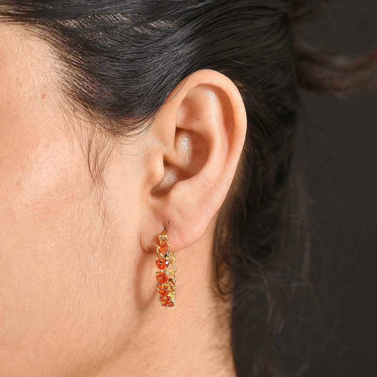 EverTrue Lab Created Orange Sapphire 4.70 ctw Heart Hoop Earrings in 18K YG Plated image number 2
