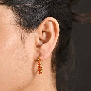 EverTrue Lab Created Orange Sapphire 4.70 ctw Heart Hoop Earrings in 18K YG Plated