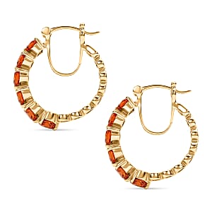 EverTrue Lab Created Orange Sapphire 4.70 ctw Heart Hoop Earrings in 18K YG Plated