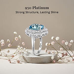 Rhapsody AAAA Santa Maria Aquamarine and Diamond E-F VS 6.50 ctw Ring in 950 Platinum (Size 8.0) 7.75 Grams