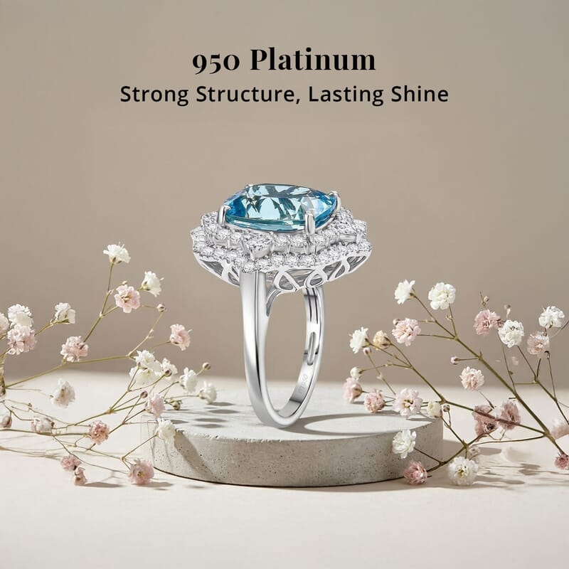 Rhapsody AAAA Santa Maria Aquamarine and Diamond E-F VS 6.50 ctw Ring in 950 Platinum (Size 8.0) 7.75 Grams