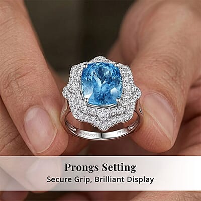 Rhapsody AAAA Santa Maria Aquamarine and Diamond E-F VS 6.50 ctw Ring in 950 Platinum (Size 8.0) 7.75 Grams