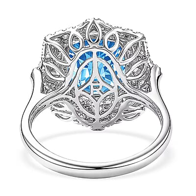Rhapsody AAAA Santa Maria Aquamarine and Diamond E-F VS 6.50 ctw Ring in 950 Platinum (Size 8.0) 7.75 Grams