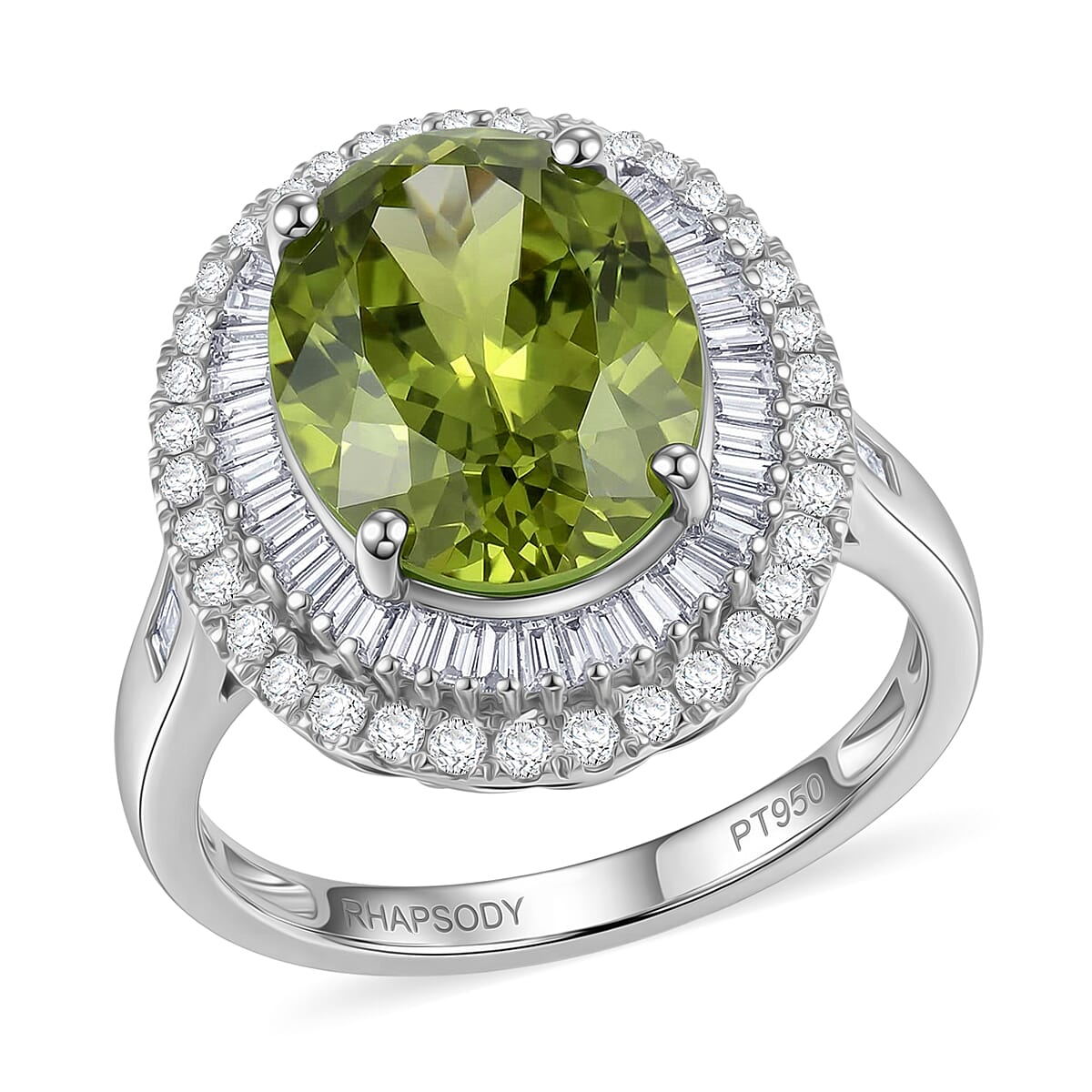 Rhapsody AAAA Sava Sphene and Diamond E-F VS 7.80 ctw Ring in 950 Platinum (Size 8.0) 7.65 Grams