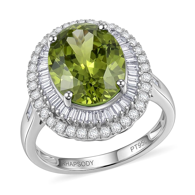 Rhapsody AAAA Sava Sphene and Diamond E-F VS 7.80 ctw Ring in 950 Platinum (Size 8.0) 7.65 Grams