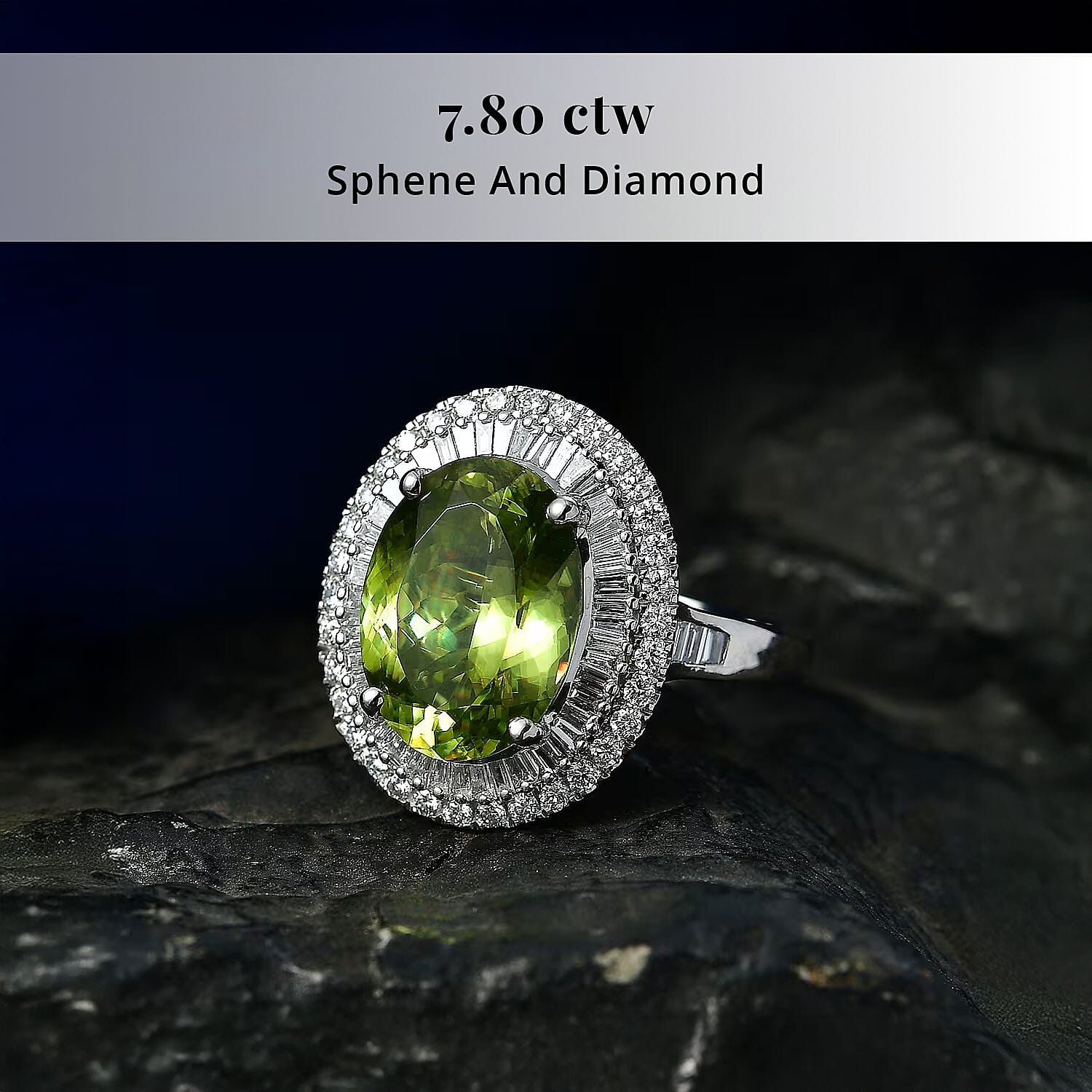 Rhapsody AAAA Sava Sphene and Diamond E-F VS 7.80 ctw Ring in 950 Platinum (Size 8.0) 7.65 Grams