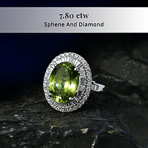 Rhapsody AAAA Sava Sphene and Diamond E-F VS 7.80 ctw Ring in 950 Platinum (Size 8.0) 7.65 Grams