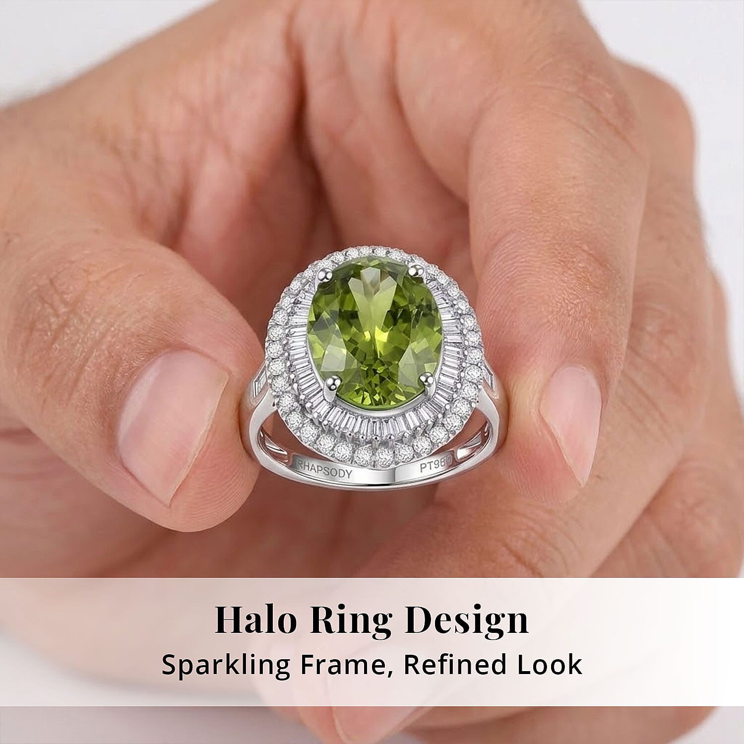 Rhapsody AAAA Sava Sphene and Diamond E-F VS 7.80 ctw Ring in 950 Platinum (Size 8.0) 7.65 Grams