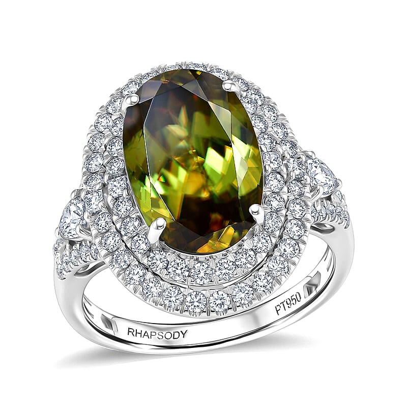 Rhapsody AAAA Sava Sphene and Diamond E-F VS 8.50 ctw Ring in 950 Platinum (Size 8.0) (8.20 Grams