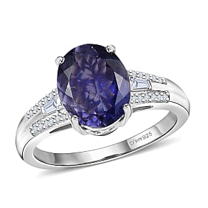 D'Joy Premium Catalina Iolite and Moissanite 2.25 ctw Ring in Rhodium Over Sterling Silver (Size 10.0)