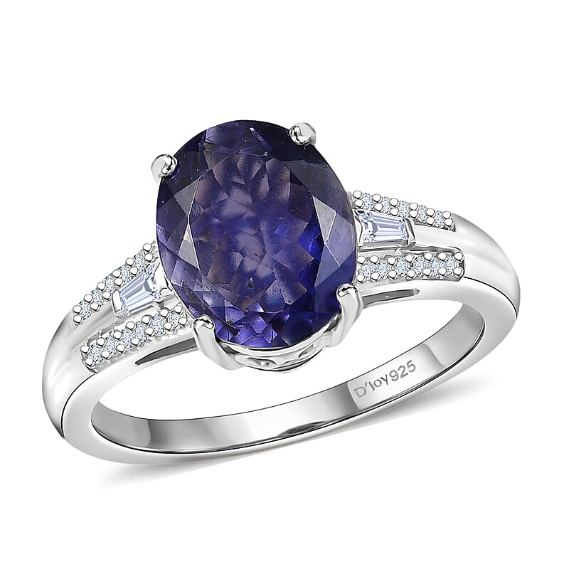 D'Joy Premium Catalina Iolite and Moissanite 2.25 ctw Classic Oval Ring in Rhodium Over Sterling Silver (Size  10.0)