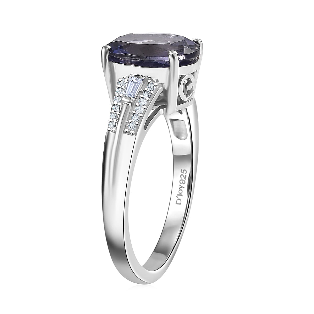 D'Joy Premium Catalina Iolite and Moissanite 2.25 ctw Ring in Rhodium Over Sterling Silver (Size 10.0) image number 3