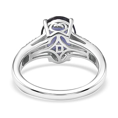 D'Joy Premium Catalina Iolite and Moissanite 2.25 ctw Classic Oval Ring in Rhodium Over Sterling Silver (Size  10.0)