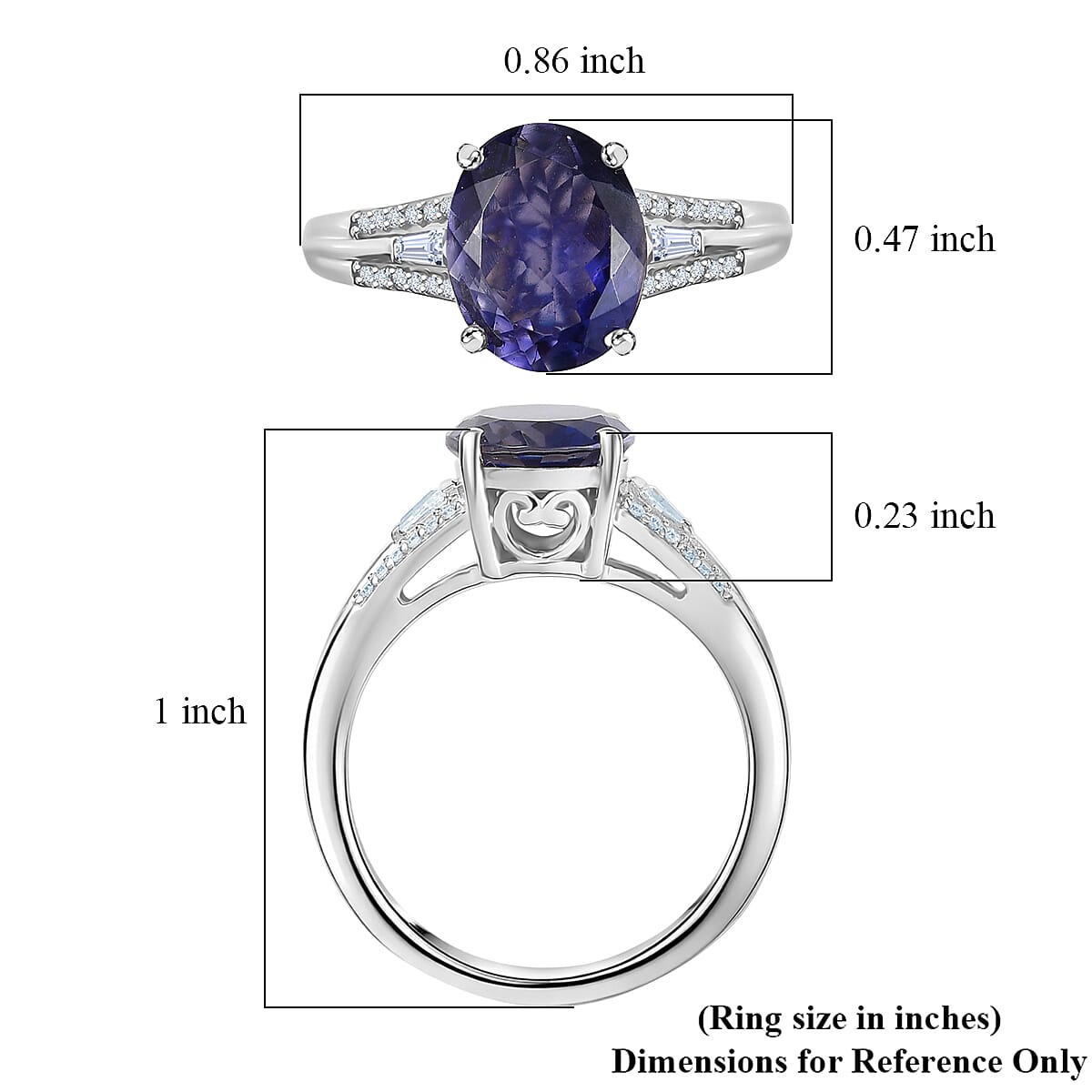 D'Joy Premium Catalina Iolite and Moissanite 2.25 ctw Ring in Rhodium Over Sterling Silver (Size 10.0)