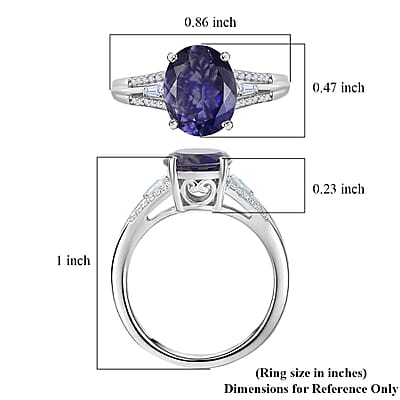 D'Joy Premium Catalina Iolite and Moissanite 2.25 ctw Classic Oval Ring in Rhodium Over Sterling Silver (Size  10.0)