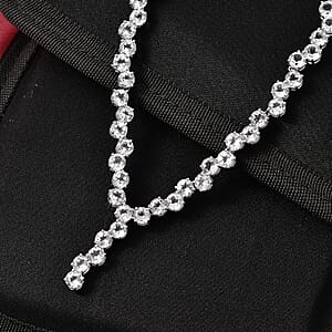 D'Joy White Topaz 27.60 ctw Necklace in Rhodium Over Sterling Silver 18-20 Inches 