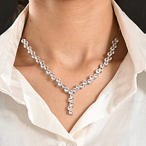 D'Joy White Topaz 27.60 ctw Necklace in Rhodium Over Sterling Silver 18-20 Inches 