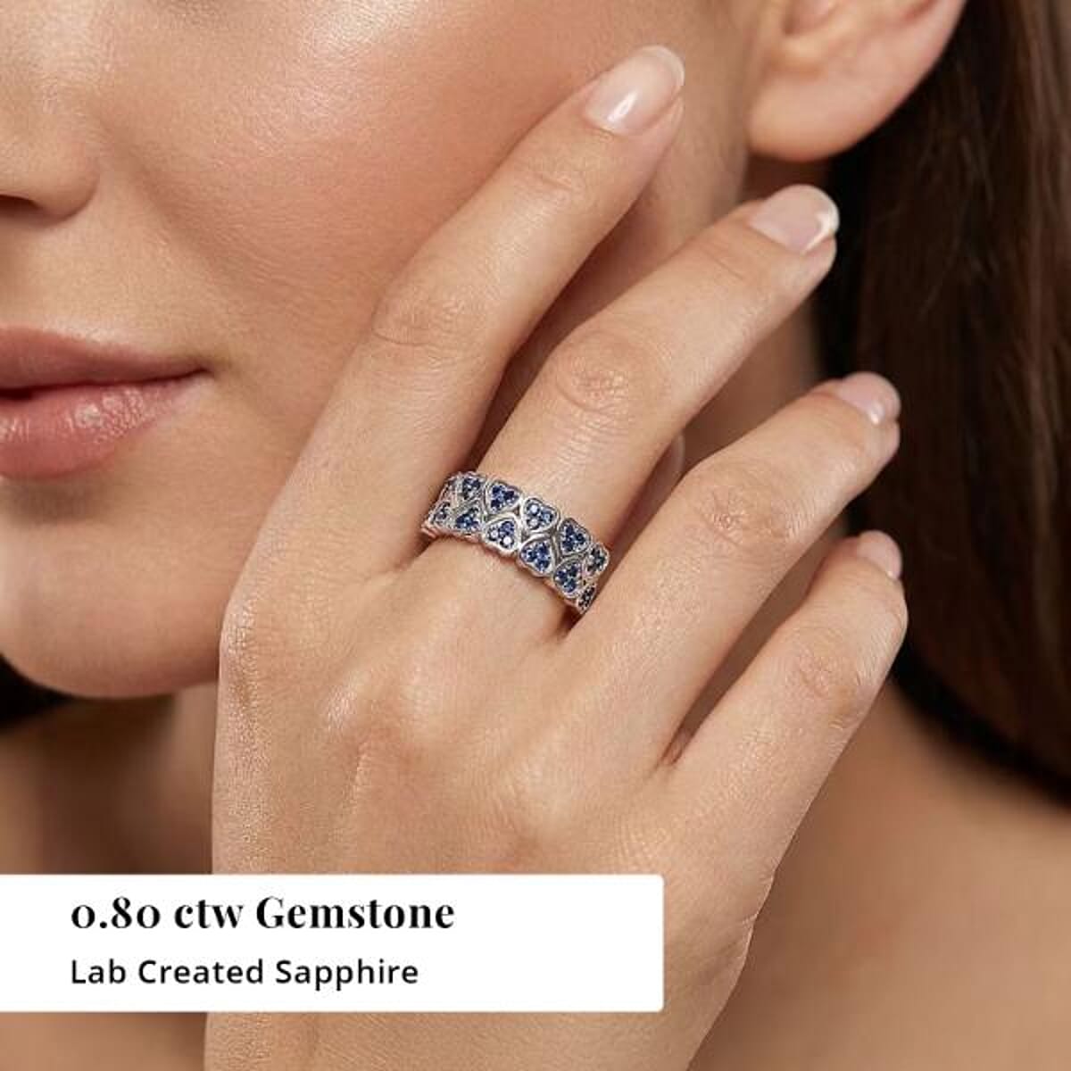 EverTrue Lab Created Blue Sapphire 0.80 ctw Heart Ring in Platinum Bond (Size 10.0) image number 1