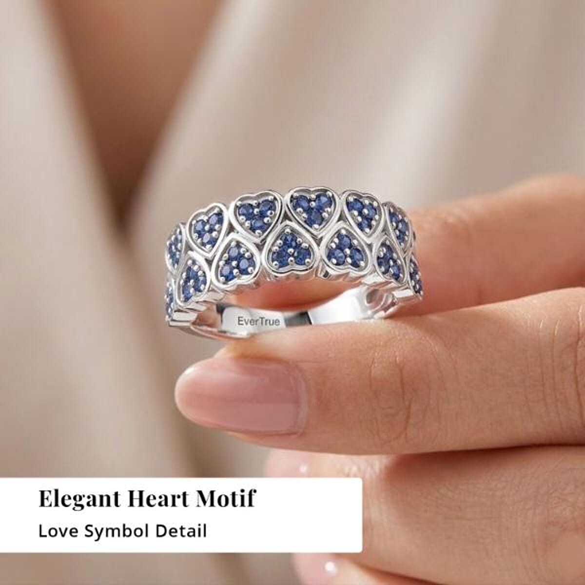 EverTrue Lab Created Blue Sapphire 0.80 ctw Heart Ring in Platinum Bond (Size 10.0) image number 4