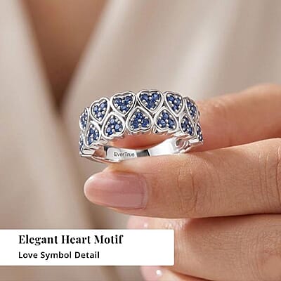 EverTrue Lab Created Blue Sapphire 0.80 ctw Heart Ring in Platinum Bond (Size 11.0)