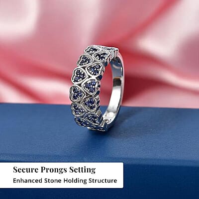 EverTrue Lab Created Blue Sapphire 0.80 ctw Heart Ring in Platinum Bond (Size 5.0)
