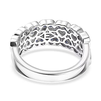 EverTrue Lab Created Blue Sapphire 0.80 ctw Heart Ring in Platinum Bond (Size 7.0)
