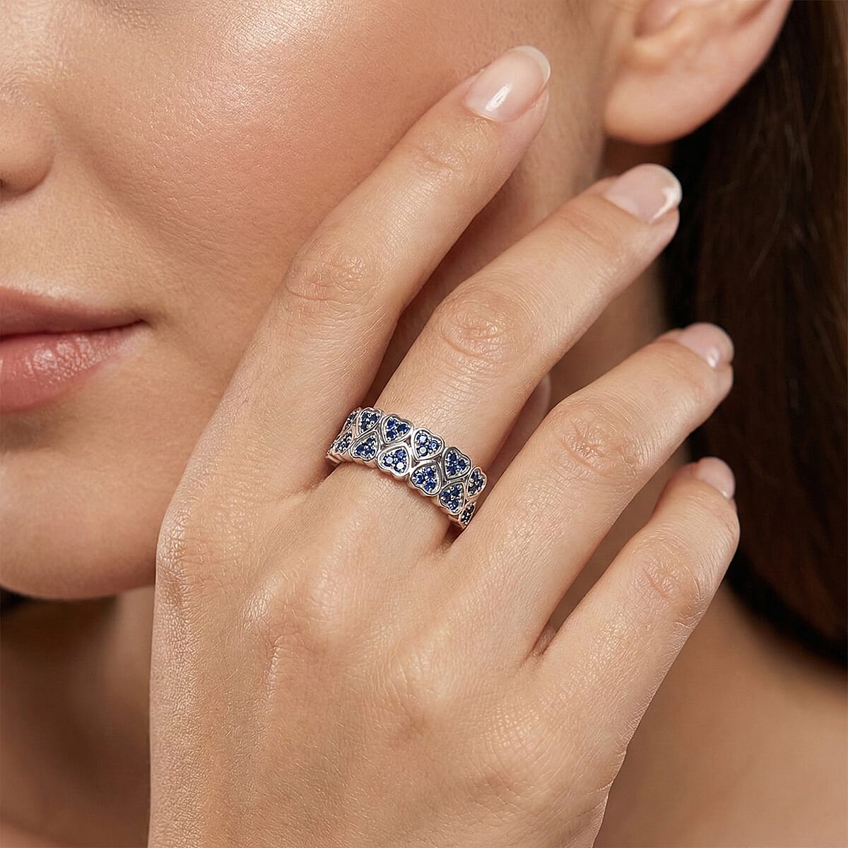 EverTrue Lab Created Blue Sapphire Ring in Platinum Bond (Size 7.0) 0.80 ctw image number 2