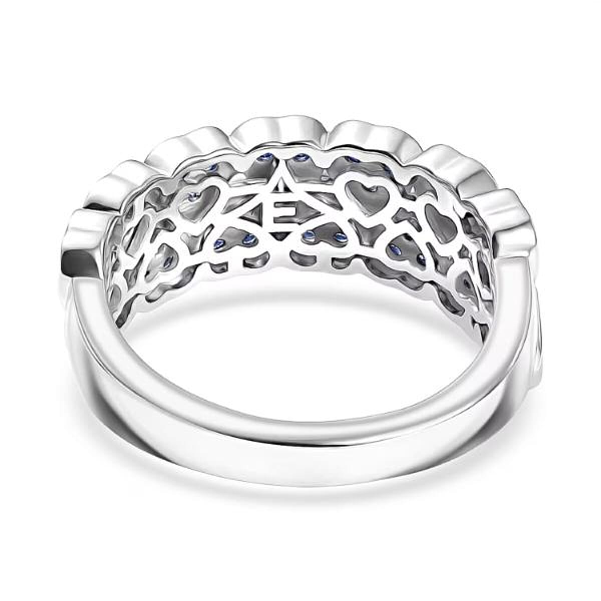 EverTrue Lab Created Blue Sapphire 0.80 ctw Heart Ring in Platinum Bond (Size 9.0) image number 6