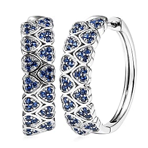 EverTrue Lab Created Blue Sapphire 1.65 ctw Heart Earrings in Platinum Bond