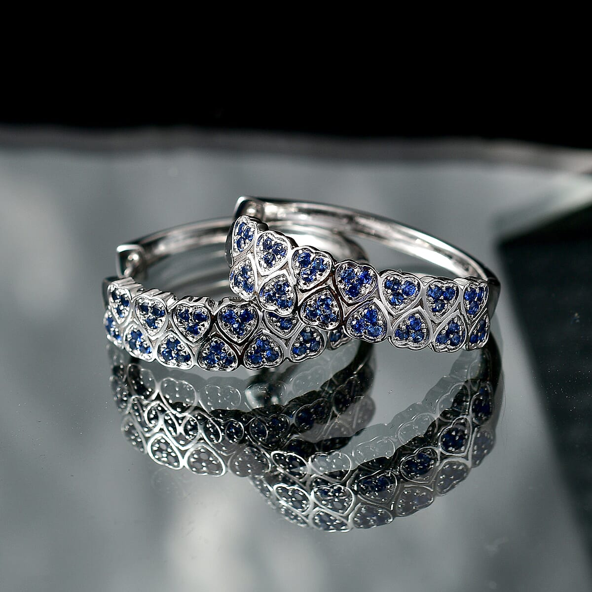 EverTrue Lab Created Blue Sapphire 1.65 ctw Heart Earrings in Platinum Bond image number 1