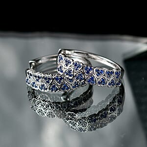 EverTrue Lab Created Blue Sapphire 1.65 ctw Heart Earrings in Platinum Bond