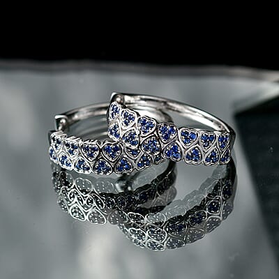 EverTrue Lab Created Blue Sapphire 1.65 ctw Heart Earrings in Platinum Bond
