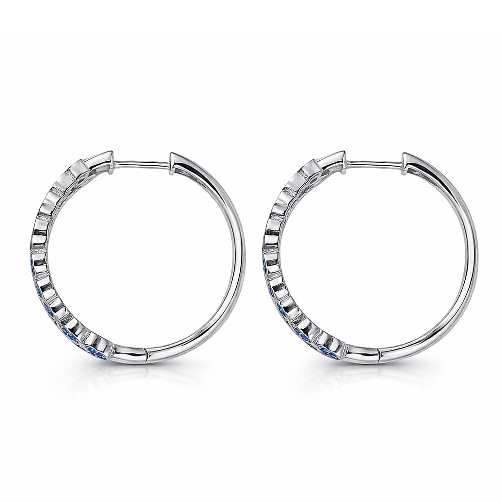 EverTrue Lab Created Blue Sapphire 1.65 ctw Heart Earrings in Platinum Bond