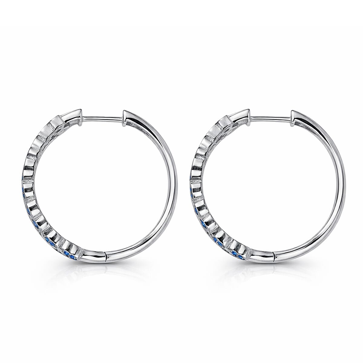 EverTrue Lab Created Blue Sapphire 1.65 ctw Heart Earrings in Platinum Bond image number 3
